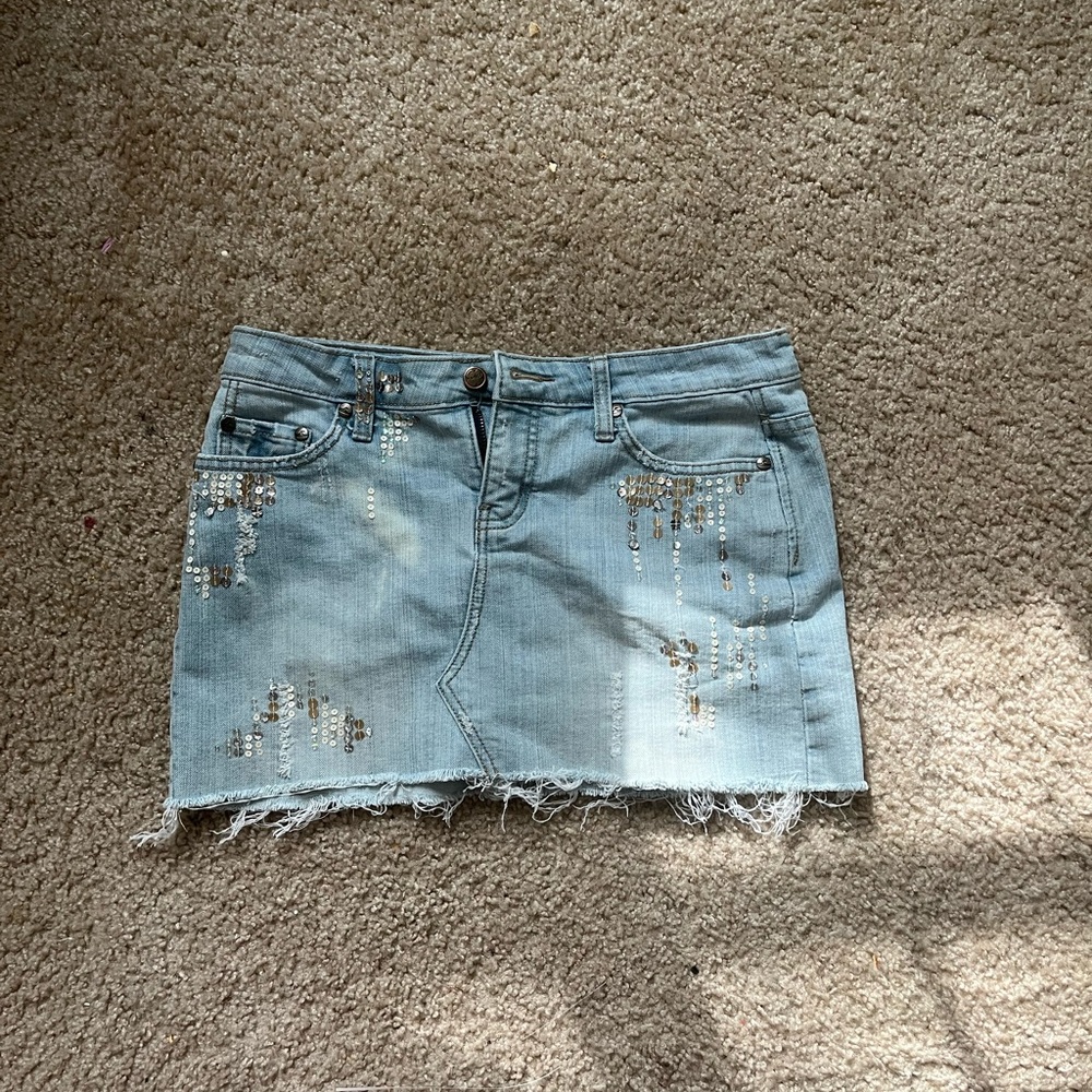 Denim Mini Skirt with Sequin Details